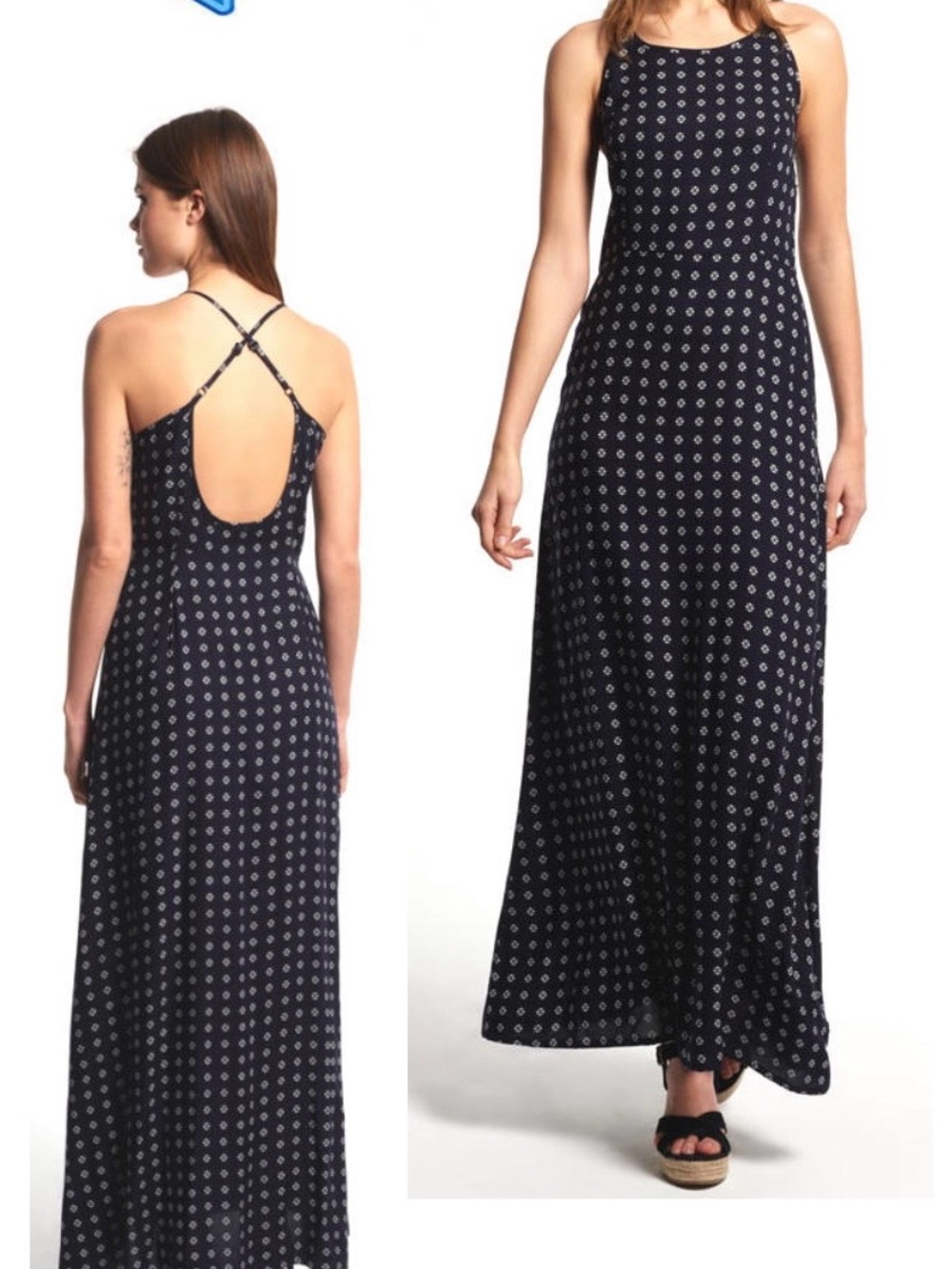Superdry Navy Geometric Cross-Back Maxi Dress